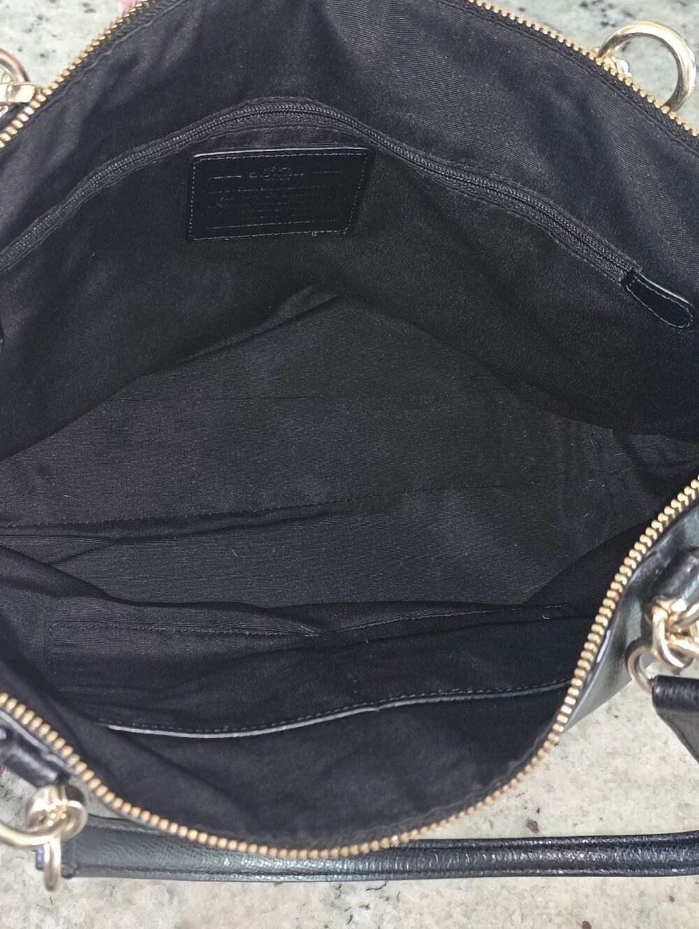 Coach Black Leather Tote with Gold Accents